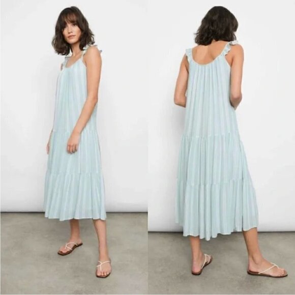 Rails Dress S NWT Juniper Mint Striped Capri Sleeveless Tiered Linen - Picture 1 of 8